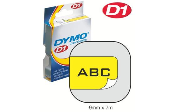 9417911  153814 Tape DYMO D1 9mm x 7m sort p&#229; gul 